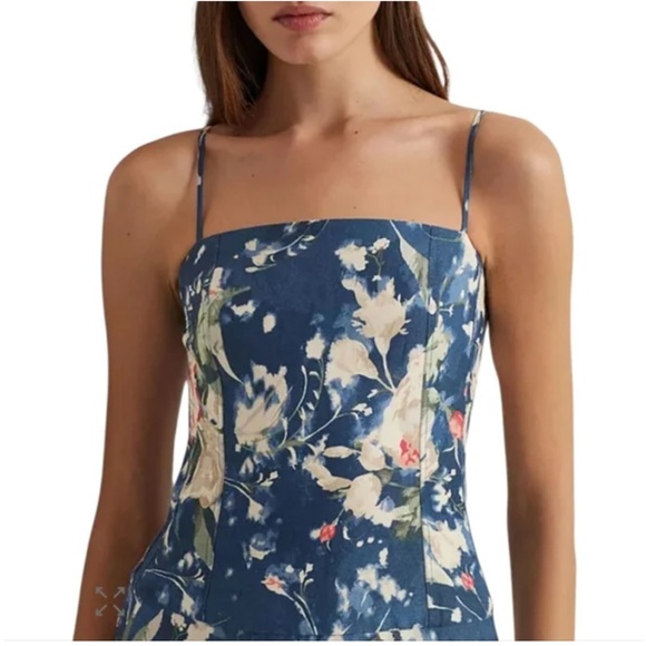 Lauren Ralph Lauren Blue Floral Linen Blend Sleeveless Midi Dress Size 14 - Picture 2 of 13
